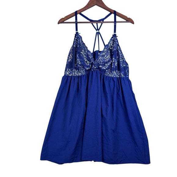Cacique Midnight Blue Shimmer Embroidered Babydoll Sheer Chemise Size 22/24 - Picture 4 of 15